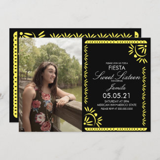 Papel Picado Fiesta Sweet 16 Mexican Yellow Foto Einladung