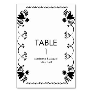 Papel Picado Floral Mexican Wedding Schwarz-weiß Tischnummer