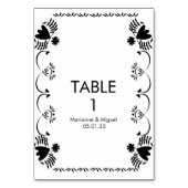 Papel Picado Floral Mexican Wedding Schwarz-weiß Tischnummer (Vorderseite)