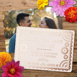 Papel Picado Foto Wedding Foil Save the Date Karte