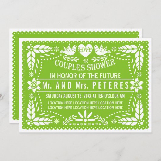 Papel picado Frühling Grün Hochzeitsdusche Einladung (Vorne/Hinten)