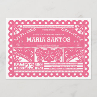Papel Picado Geburtstagsparty Einladung - Rosa