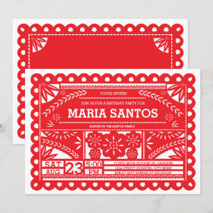 Papel Picado Geburtstagsparty Einladung - Rot