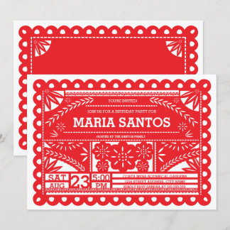 Papel Picado Geburtstagsparty Einladung - Rot