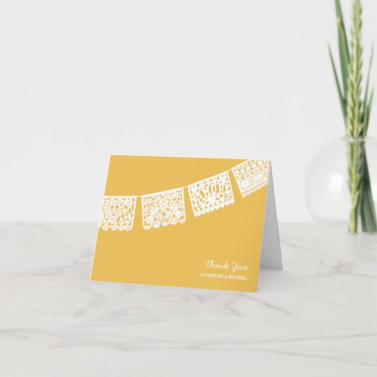 Papel Picado Gelb Wedding | danken Ihnen zu Dankeskarte (Vorderseite)