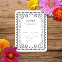 Papel Picado Gray | RSVP-Karte für Hochzeitserwide