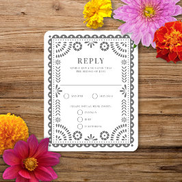 Papel Picado Gray | RSVP-Karte für Hochzeitserwide RSVP Karte