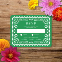 Papel Picado Green | RSVP-Karte für Hochzeitserwid