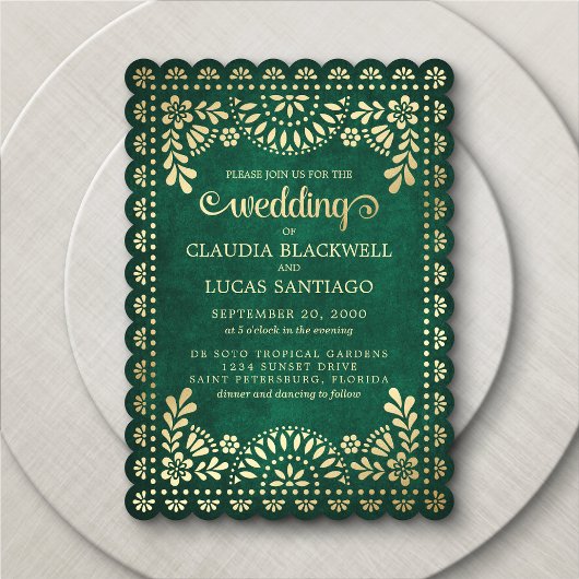 Papel Picado Green Wedding Einladung