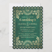 Papel Picado Green Wedding Einladung (Vorderseite)