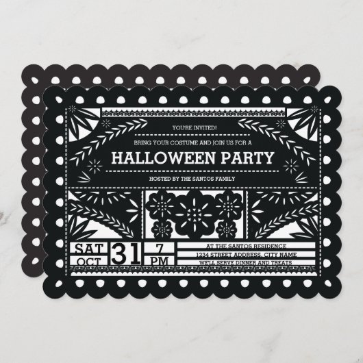 Papel Picado Halloween-Party Einladung (Vorne/Hinten)