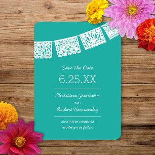 Papel Picado Helles Aqua Hochzeit Save The Date