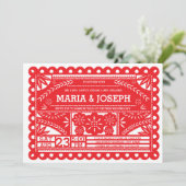 Papel Picado Hochzeit laden - Rot ein Einladung (Stehend Vorderseite)