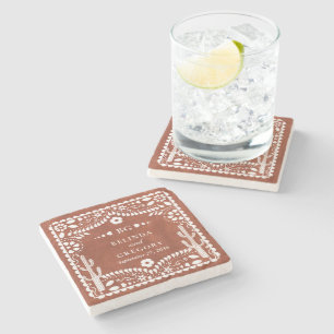 Papel Picado Hochzeit Mexikanisch Terrakotta Braun Steinuntersetzer