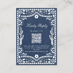 Papel Picado Hochzeit Mexikanische Rustikale Blaue Begleitkarte