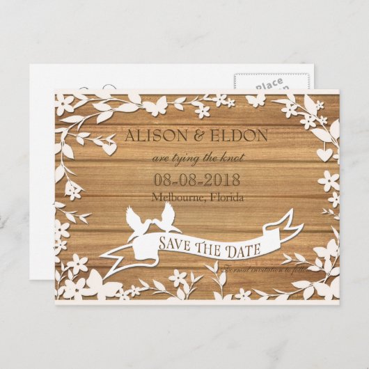 Papel Picado Hochzeitseinladung - Liebliche Tauben Ankündigungspostkarte (Vorne/Hinten)