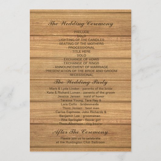 Papel Picado Hochzeitseinladung - Liebliche Tauben Programm (Rückseite)