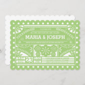 Papel Picado Hochzeitsfeier - Grün Einladung (Vorne/Hinten)