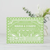 Papel Picado Hochzeitsfeier - Grün Einladung (Stehend Vorderseite)