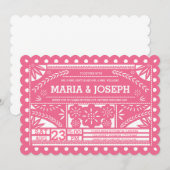 Papel Picado Hochzeitsfeier - Rosa Einladung (Vorne/Hinten)