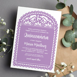 Papel Picado Inspiriert Lila Quinceanera Geburtsta Einladung