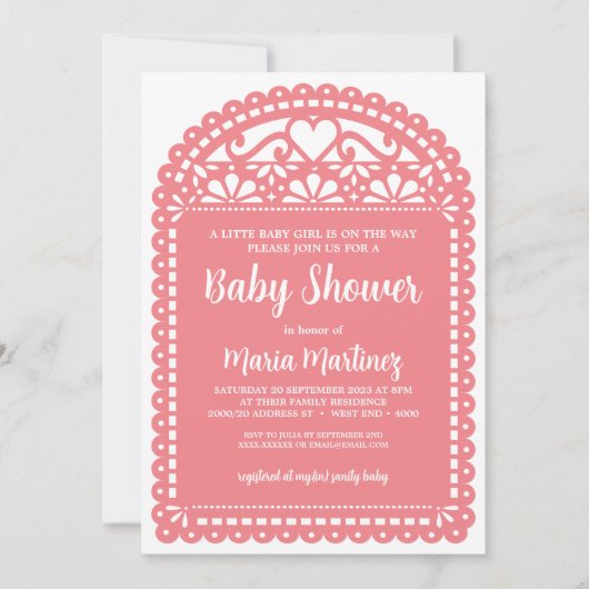 Papel Picado Inspiriert Pink Baby Dusche Einladung (Vorderseite)
