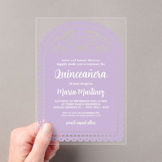 Papel Picado Inspiriert Pink Quinceanera Geburtsta Acryleinladungen (Insitu (Handheld))