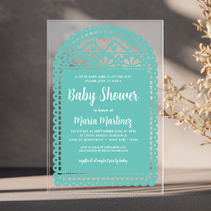 Papel Picado inspirierte rosa Babyparty Acryleinladungen