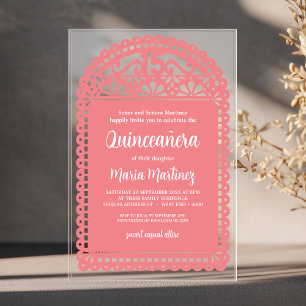 Papel Picado inspirierte rosa Quinceanera-Geburtst Acryleinladungen