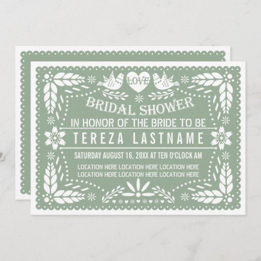 Papel picado Liebe Hochzeit Brautparty Einladung (Vorne/Hinten)