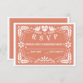 Papel picado liebt Korallenpfirsichhochzeit RSVP (Vorne/Hinten)