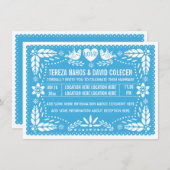 Papel picado liebt Vögel Blaue Hochzeit Einladung (Vorne/Hinten)