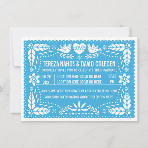 Papel picado liebt Vögel Blaue Hochzeit Einladung