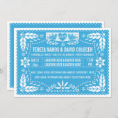Papel picado liebt Vögel Blaue Hochzeit Einladung (Vorne/Hinten)