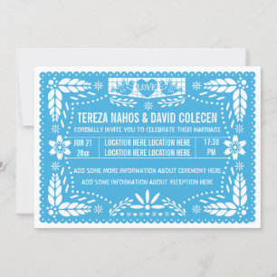 Papel picado liebt Vögel Blaue Hochzeit Einladung
