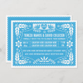 Papel picado liebt Vögel Blaue Hochzeit Einladung (Vorne/Hinten)