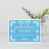 Papel picado liebt Vögel Blaue Hochzeit Einladung (Stehend Vorderseite)