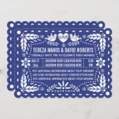 Papel picado liebt Vögel dunkelblaue Fiesta Einladung (Vorne/Hinten)
