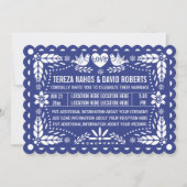 Papel picado liebt Vögel dunkelblaue Fiesta Einladung (Vorderseite)