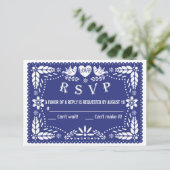 Papel picado liebt Vögel dunkelblaue Hochzeit RSVP (Stehend Vorderseite)