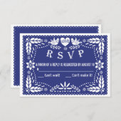 Papel picado liebt Vögel dunkelblaue Hochzeit RSVP (Vorne/Hinten)