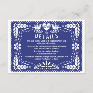 Papel picado liebt Vögel dunkelblaue Hochzeitsdeta Begleitkarte