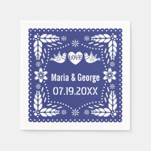 Papel picado liebt Vögel dunkelblaues Hochzeitsfie Serviette