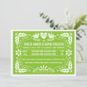 Papel picado liebt Vögel Frühlingsmilch grüne Hoch Einladung (Stehend Vorderseite)