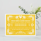 Papel picado liebt Vögel, gelbe Hochzeit Einladung (Stehend Vorderseite)