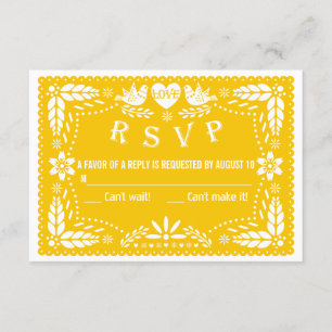 Papel picado liebt Vögel Gelbe Hochzeit RSVP Antwo
