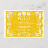 Papel picado liebt Vögel Gelbe Hochzeitsdetails Begleitkarte (Vorderseite)