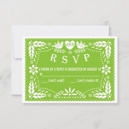 Papel picado liebt Vögel Grüne Hochzeit RSVP Antwo