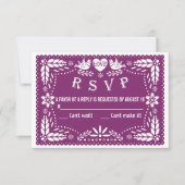 Papel picado liebt Vögel lila Hochzeitsantwort RSV RSVP Karte (Vorderseite)