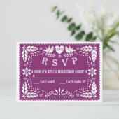 Papel picado liebt Vögel lila Hochzeitsantwort RSV RSVP Karte (Stehend Vorderseite)